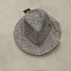 C.C New York Light Grey Brim Sun Hat with Brown Braided Suede Tassel